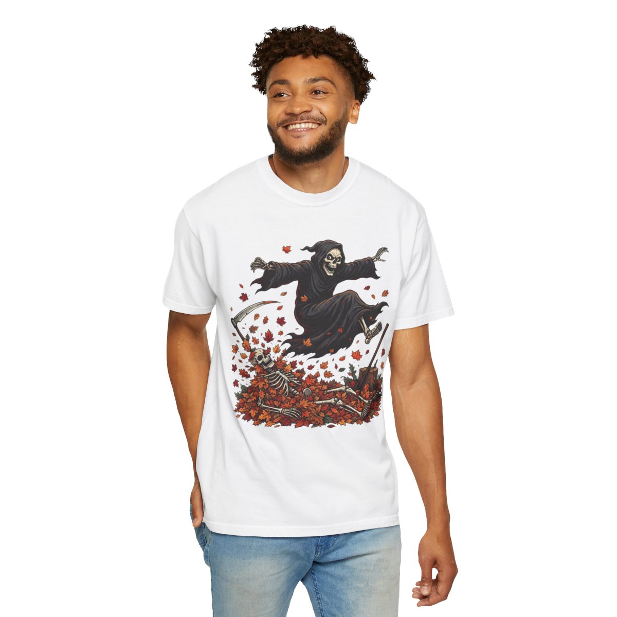 Color: White | Autumn Death Unisex Garment-Dyed Tee