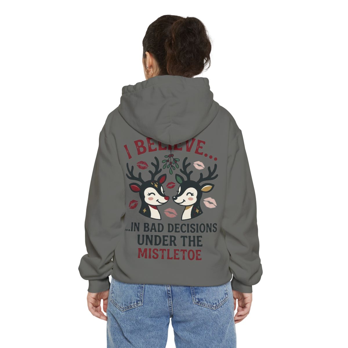 Color: Grey | Bad Decisions Under the Mistletoe Garment-Dyed Hoodie