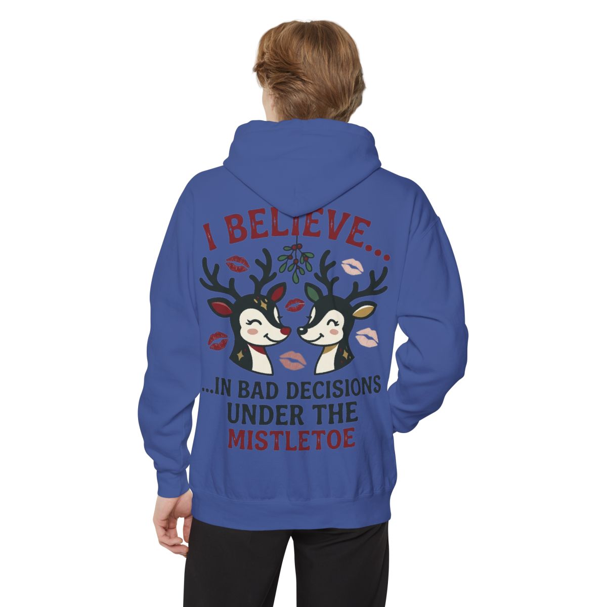 Color: Flo Blue | Bad Decisions Under the Mistletoe Garment-Dyed Hoodie