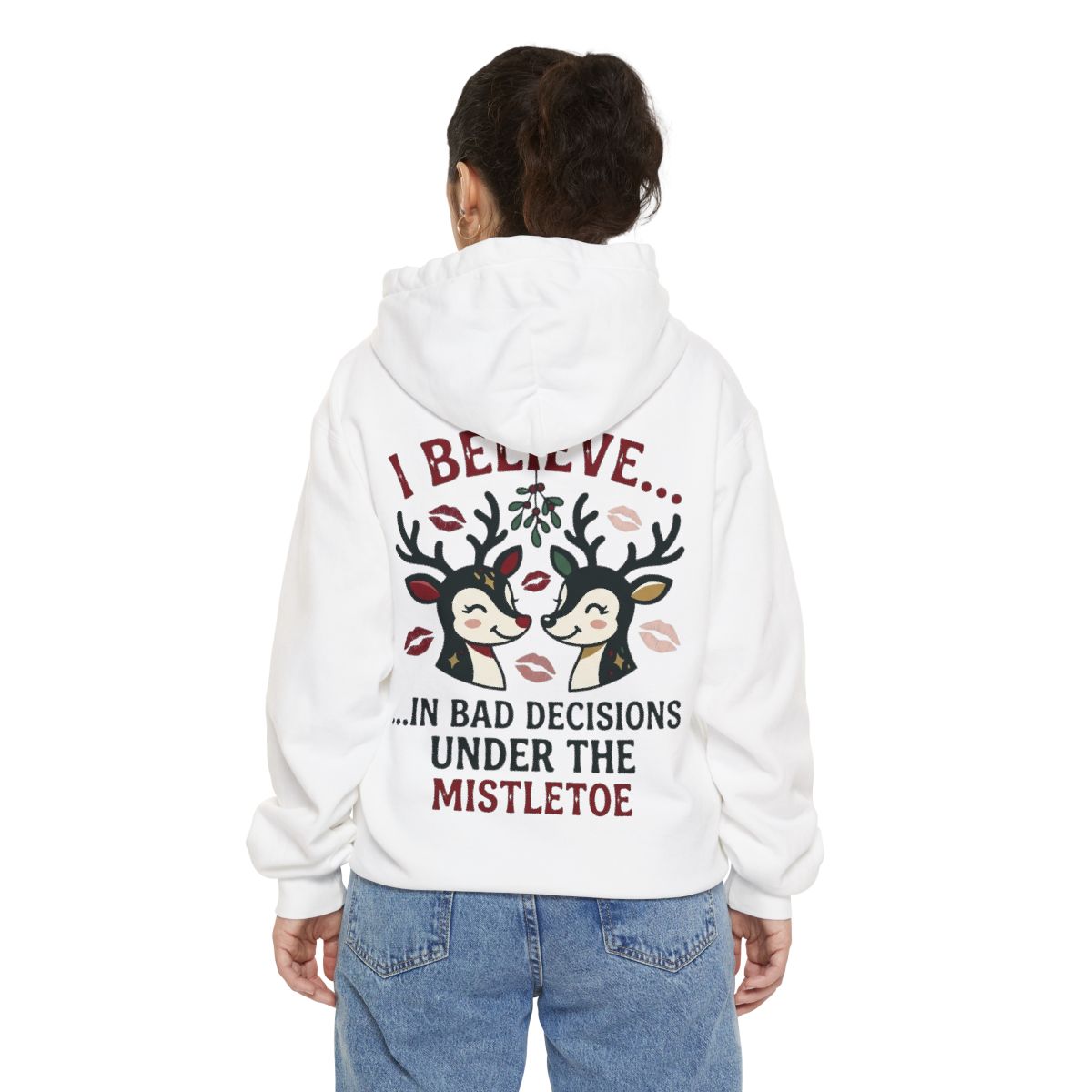 Color: White | Bad Decisions Under the Mistletoe Garment-Dyed Hoodie