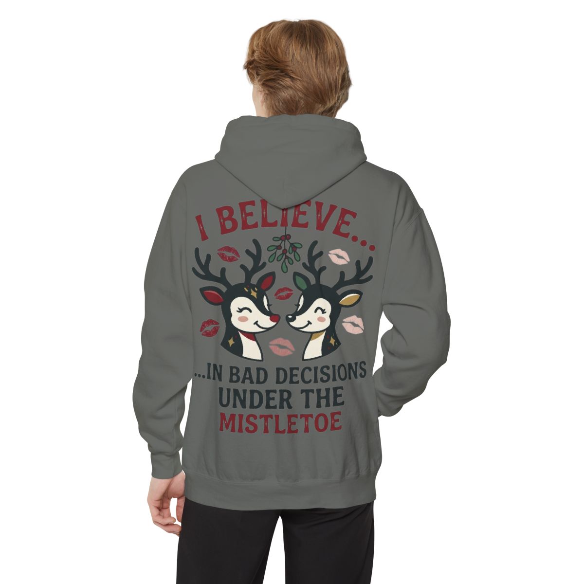 Color: Grey | Bad Decisions Under the Mistletoe Garment-Dyed Hoodie