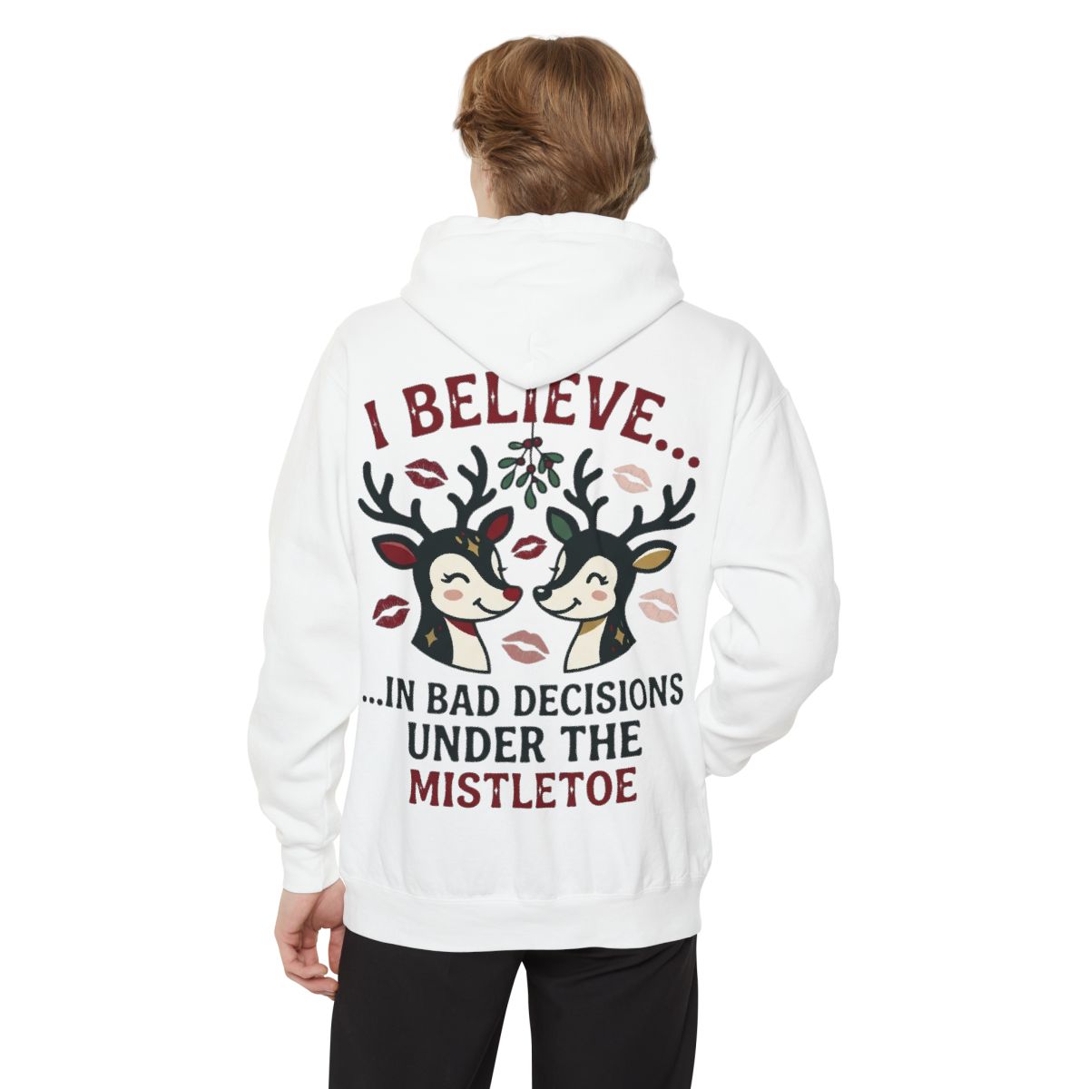 Color: White | Bad Decisions Under the Mistletoe Garment-Dyed Hoodie