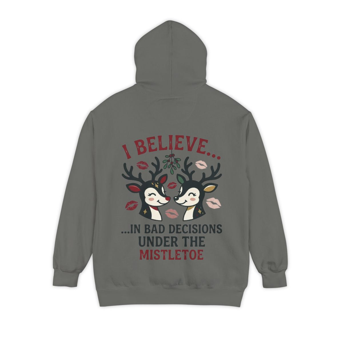 Color: Grey | Bad Decisions Under the Mistletoe Garment-Dyed Hoodie