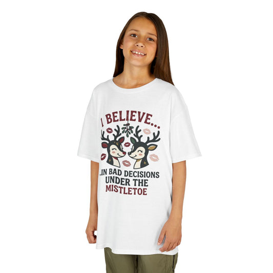 Color: White | Bad Decisions Under the Mistletoe Kids Tee