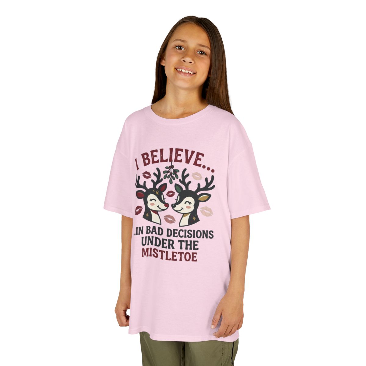 Color: Light Pink | Bad Decisions Under the Mistletoe Kids Tee