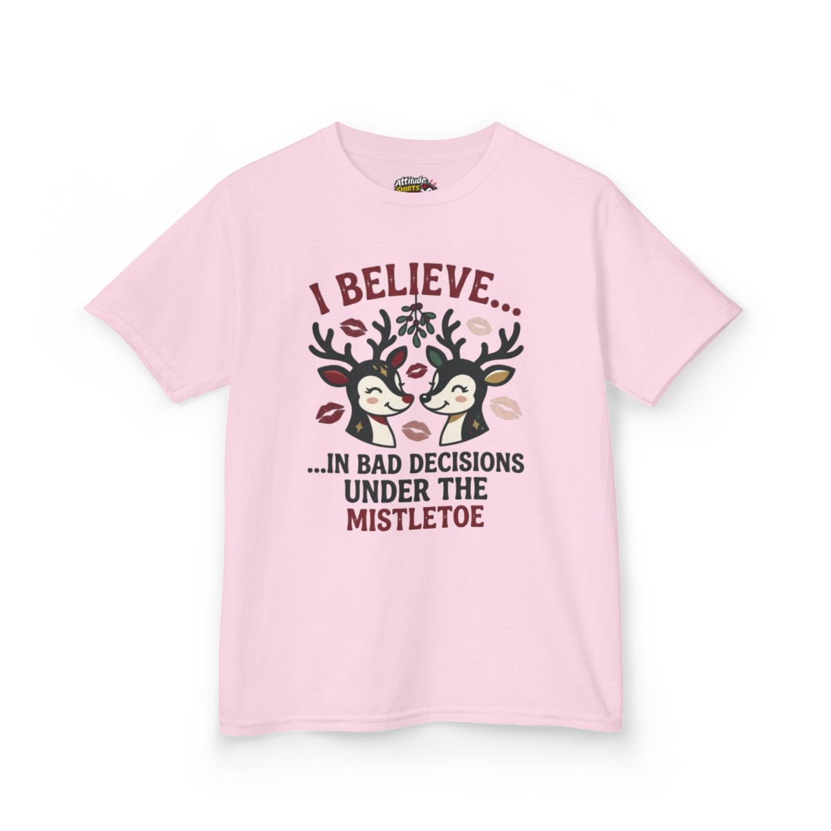 Color: Light Pink | Bad Decisions Under the Mistletoe Kids Tee