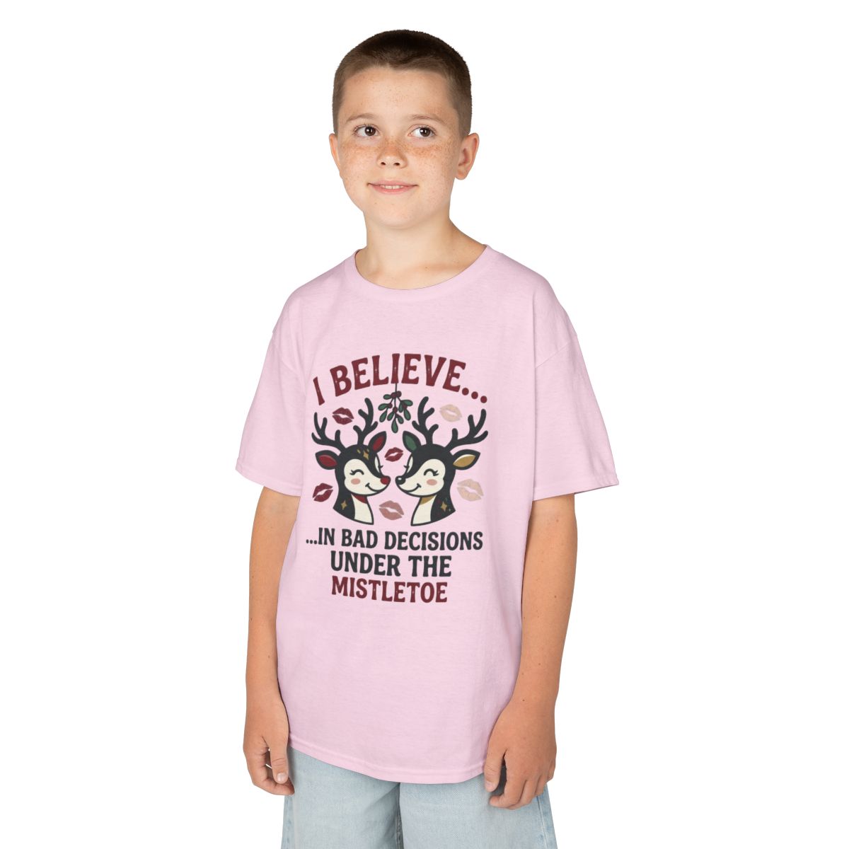 Color: Light Pink | Bad Decisions Under the Mistletoe Kids Tee