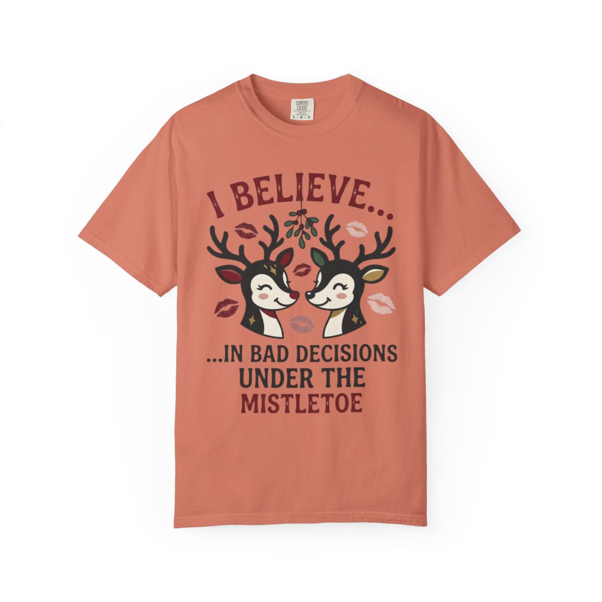 Color: Terracotta | Bad Decisions Under the Mistletoe Unisex Garment-Dyed Tee