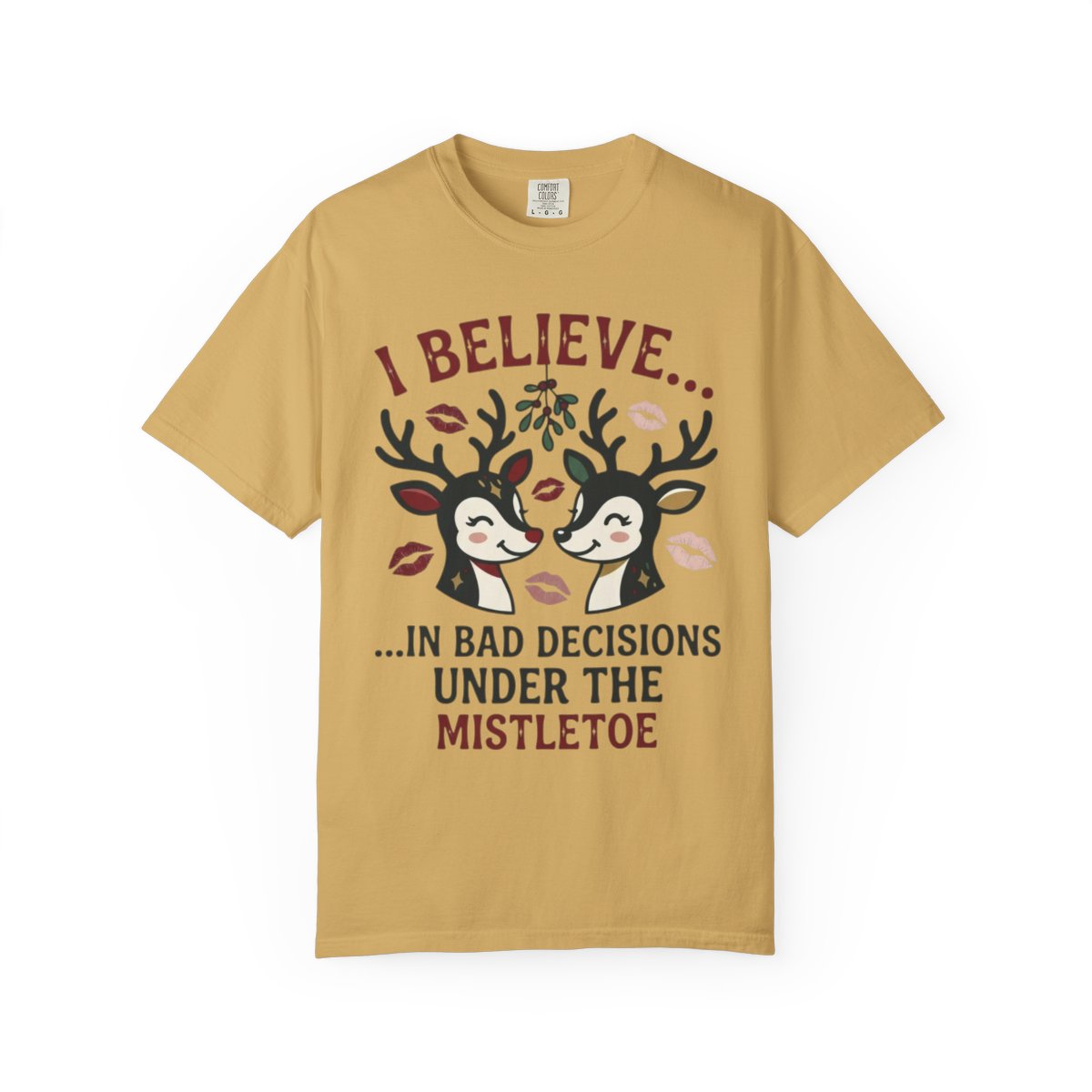 Color: Mustard | Bad Decisions Under the Mistletoe Unisex Garment-Dyed Tee