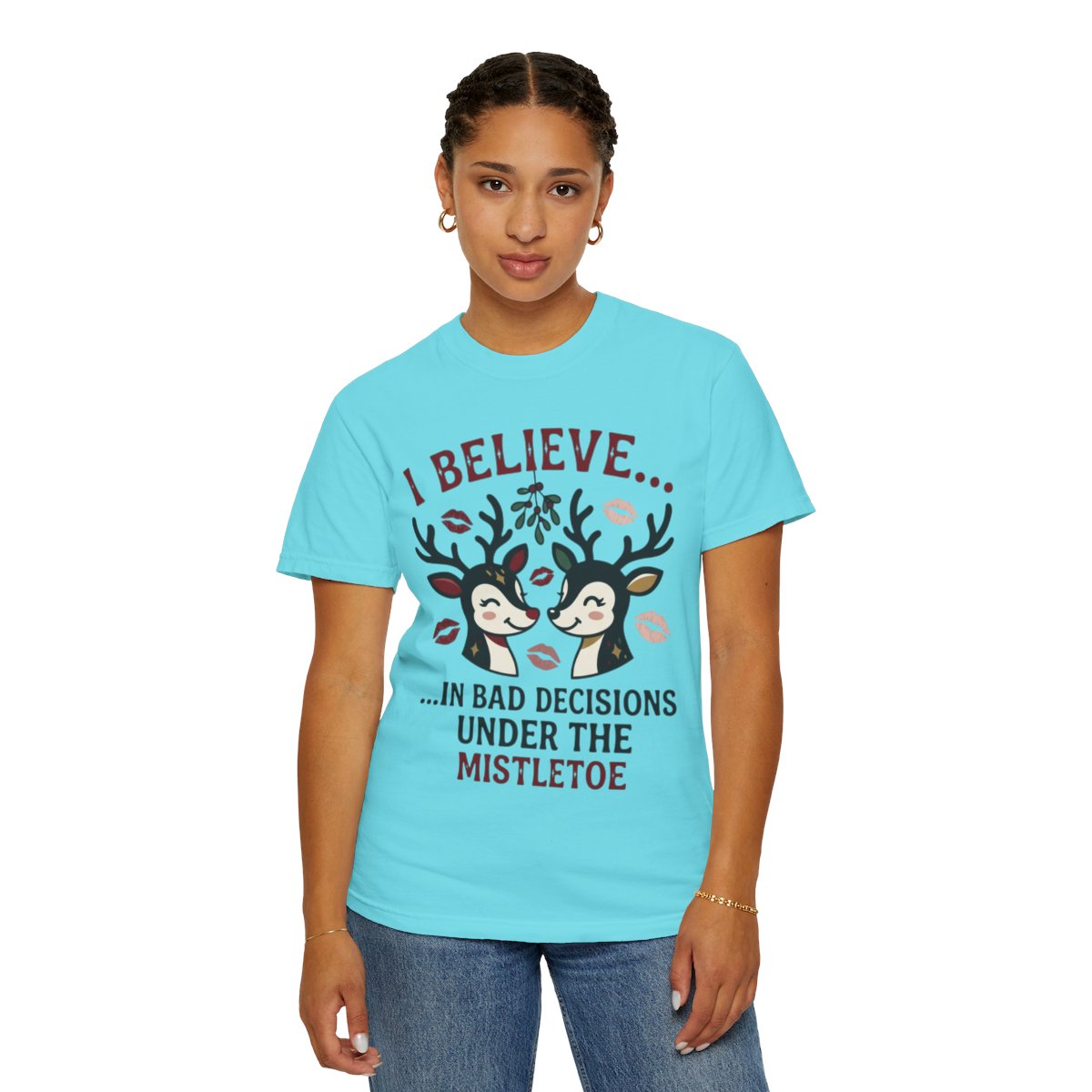 Color: Lagoon Blue | Bad Decisions Under the Mistletoe Unisex Garment-Dyed Tee