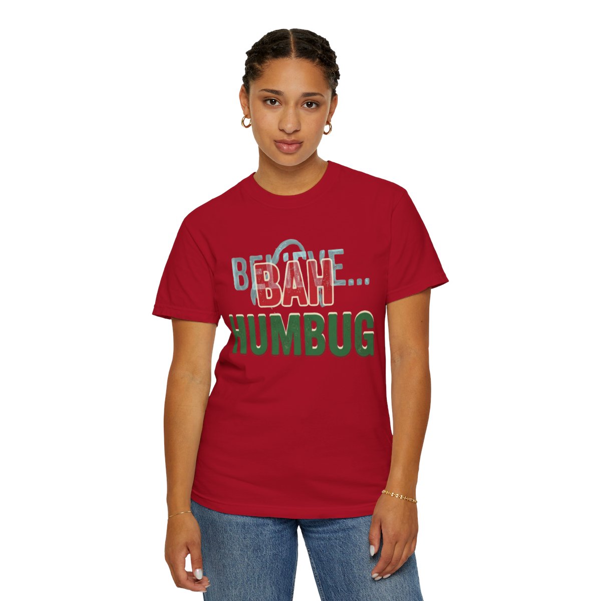 Color: Red | Bah Humburg Unisex Garment-Dyed Tee