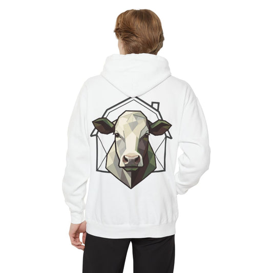 Color: White | Barnyard Cow Garment-Dyed Hoodie