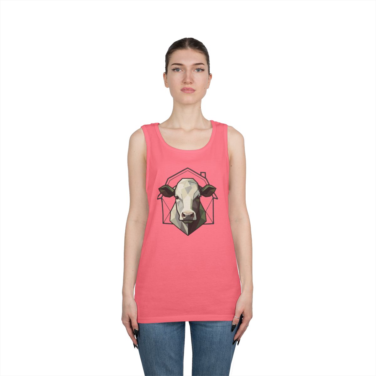 Color: Safety Pink | Barnyard Cow Tank Top
