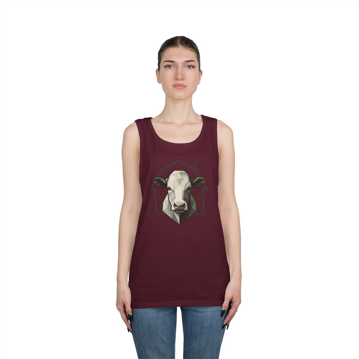 Color: Maroon | Barnyard Cow Tank Top