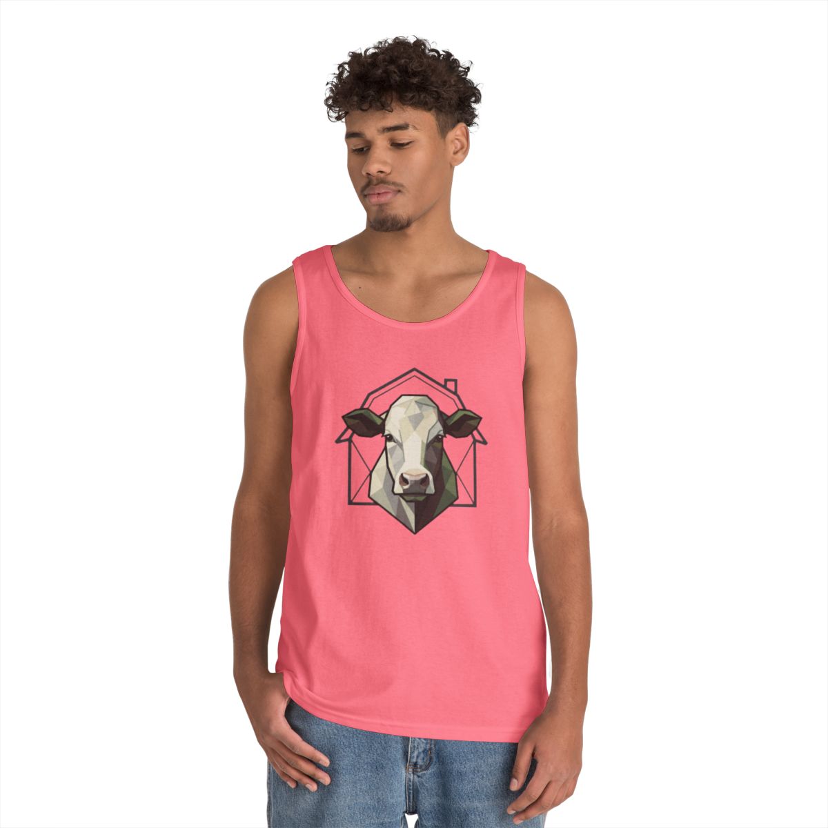 Color: Safety Pink | Barnyard Cow Tank Top