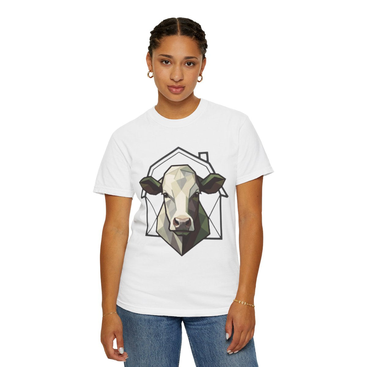 Color: White | Barnyard Cow Unisex Garment-Dyed Tee