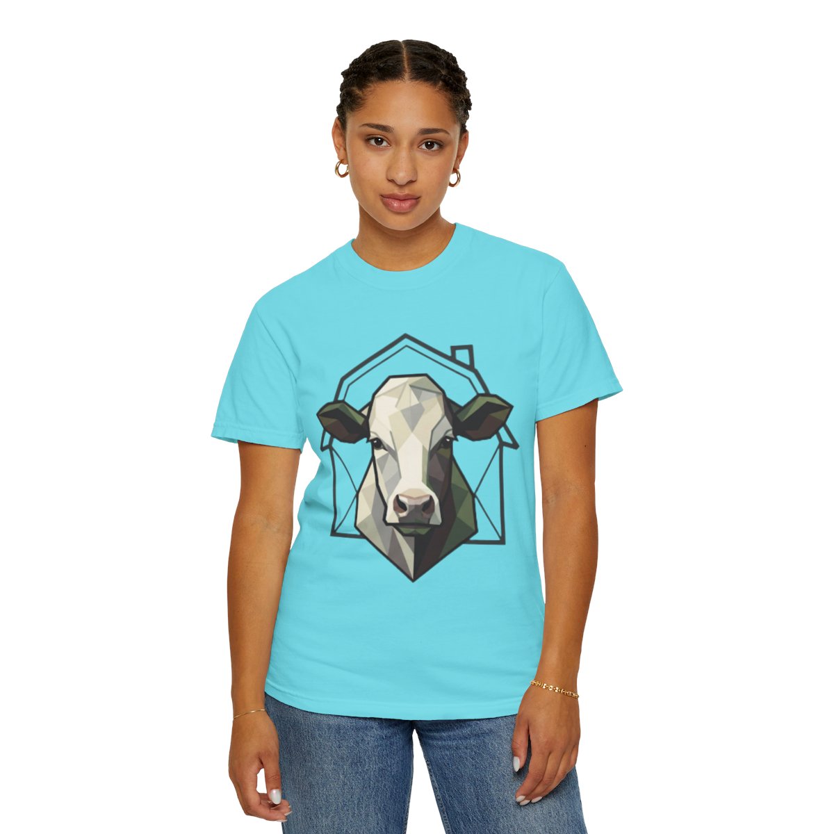 Color: Lagoon Blue | Barnyard Cow Unisex Garment-Dyed Tee