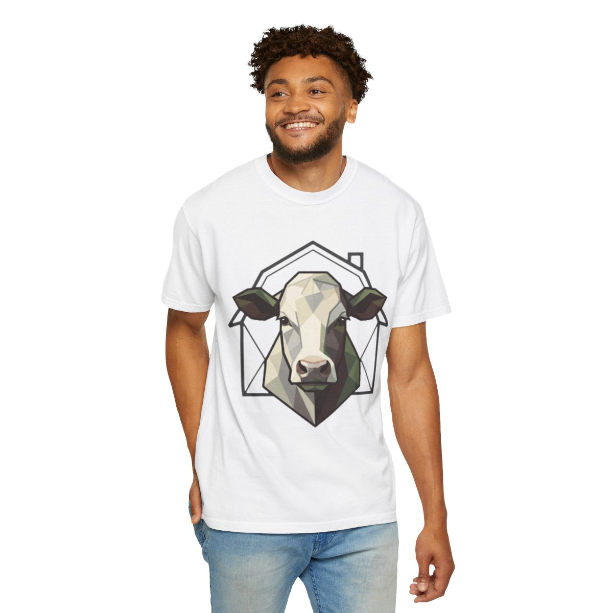 Color: White | Barnyard Cow Unisex Garment-Dyed Tee