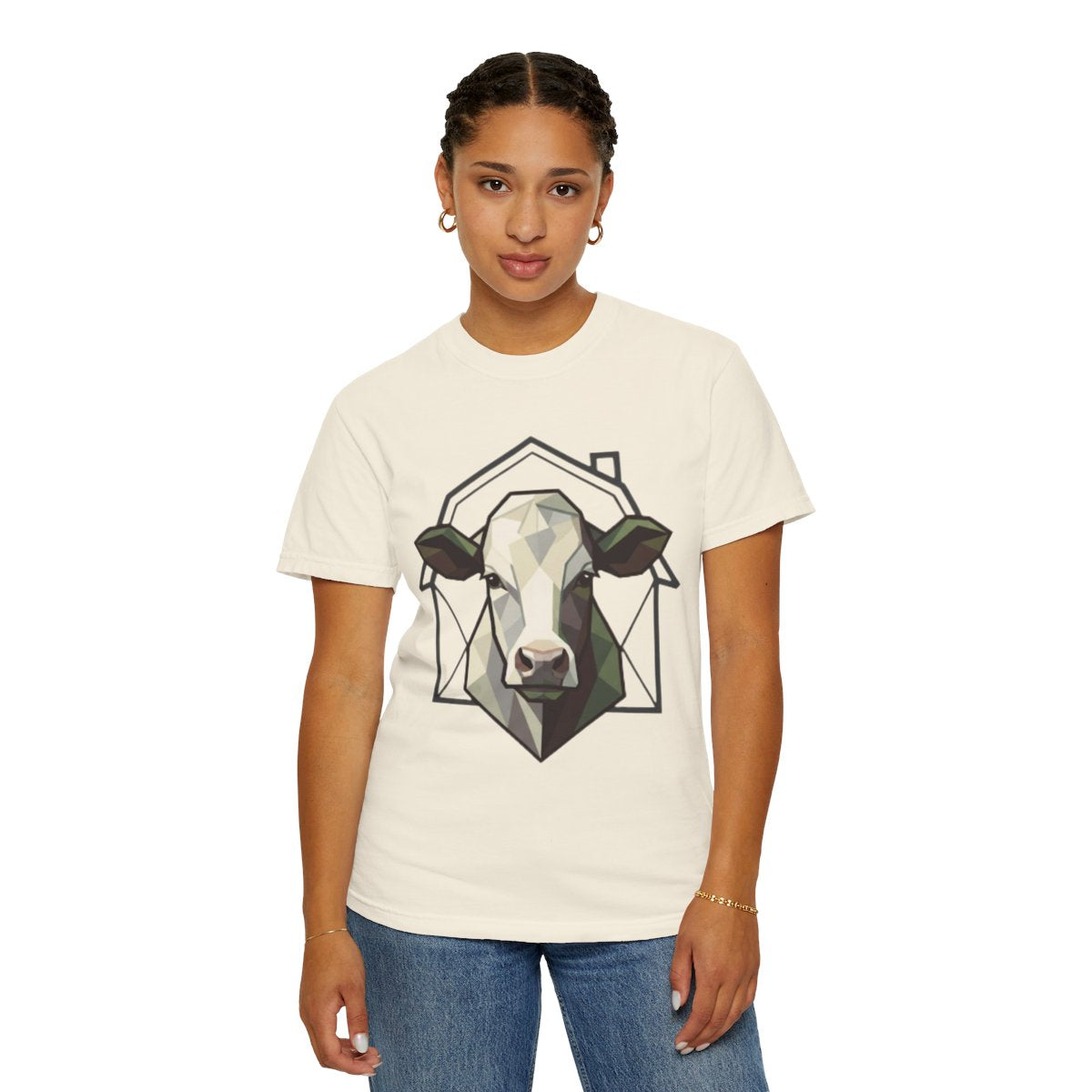 Color: Ivory | Barnyard Cow Unisex Garment-Dyed Tee