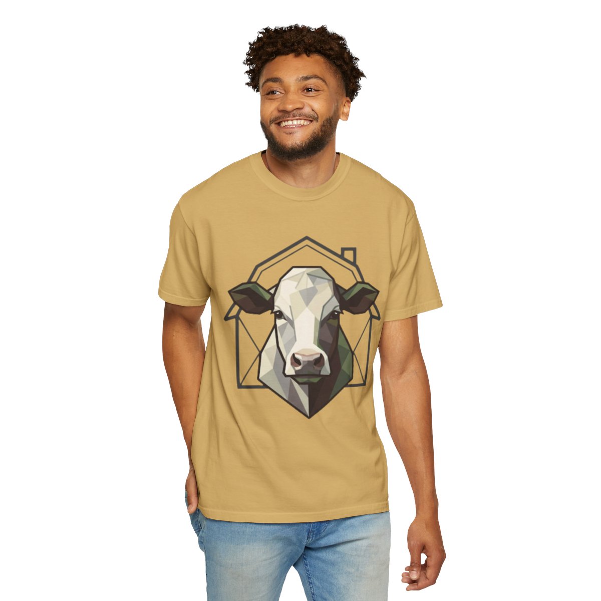Color: Mustard | Barnyard Cow Unisex Garment-Dyed Tee