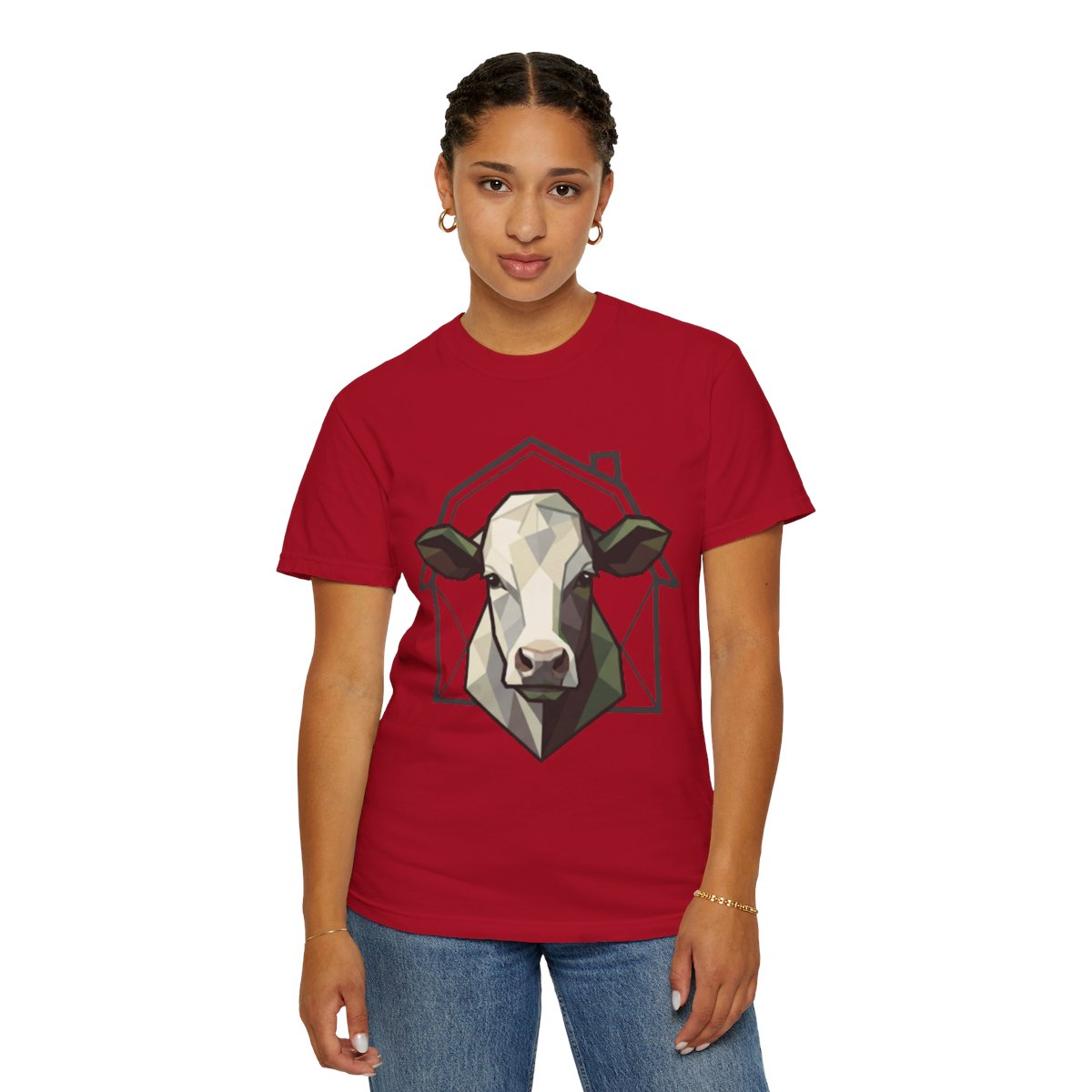 Color: Red | Barnyard Cow Unisex Garment-Dyed Tee