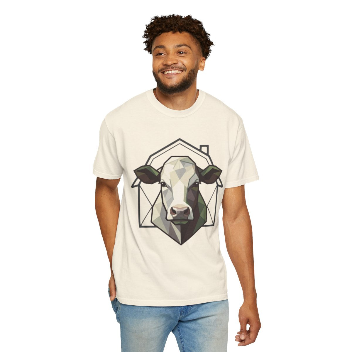Color: Ivory | Barnyard Cow Unisex Garment-Dyed Tee