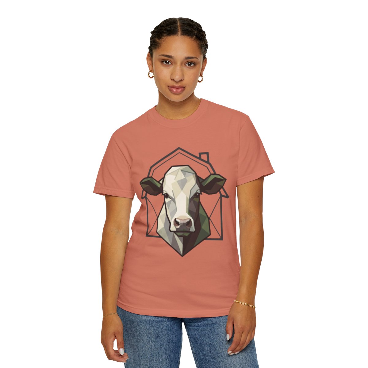 Color: Terracotta | Barnyard Cow Unisex Garment-Dyed Tee