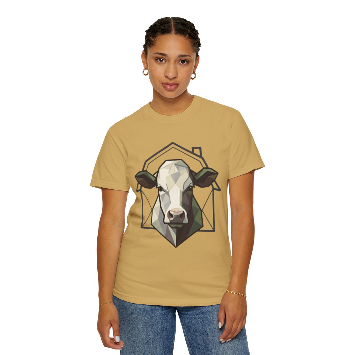 Color: Mustard | Barnyard Cow Unisex Garment-Dyed Tee