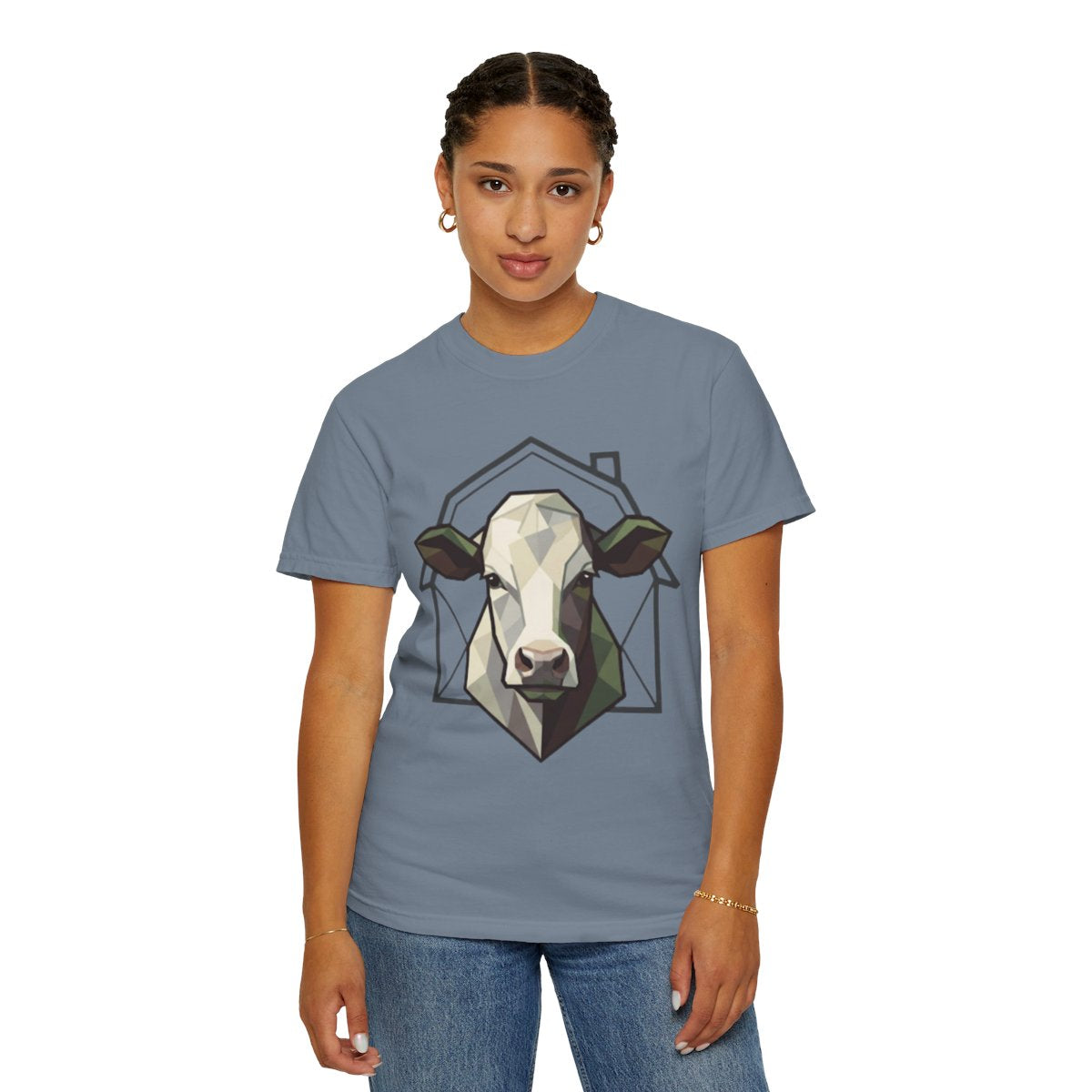 Color: Blue Jean | Barnyard Cow Unisex Garment-Dyed Tee