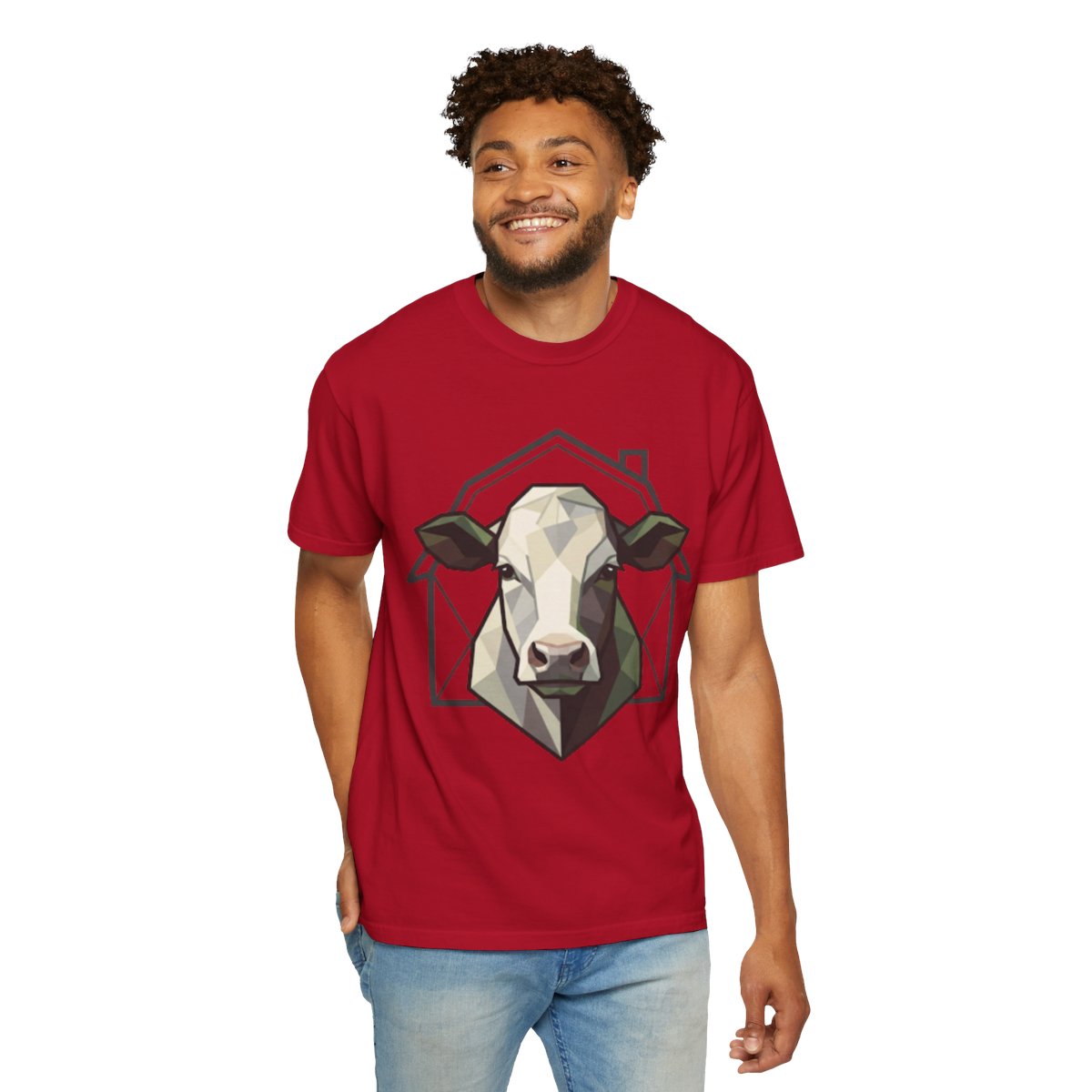 Color: Red | Barnyard Cow Unisex Garment-Dyed Tee