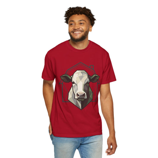 Color: Red | Barnyard Cow Unisex Garment-Dyed Tee