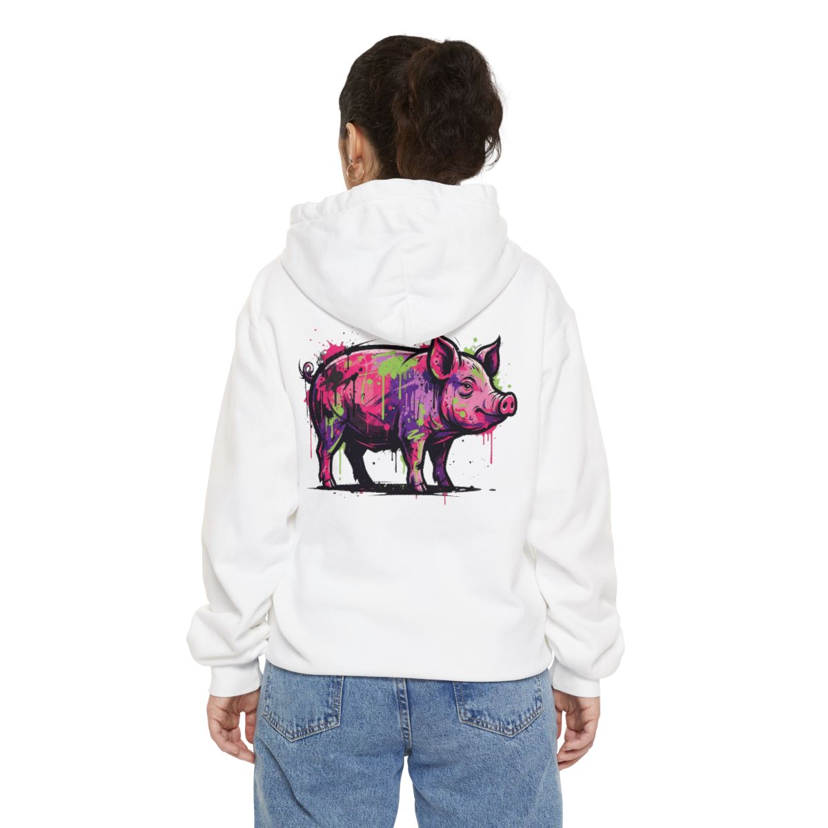 Color: White | Barnyard Pig Garment-Dyed Hoodie