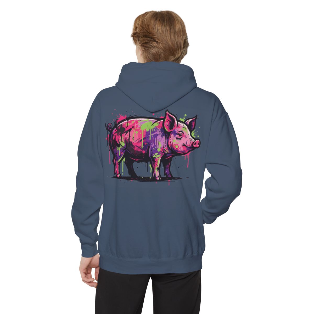 Color: Denim | Barnyard Pig Garment-Dyed Hoodie