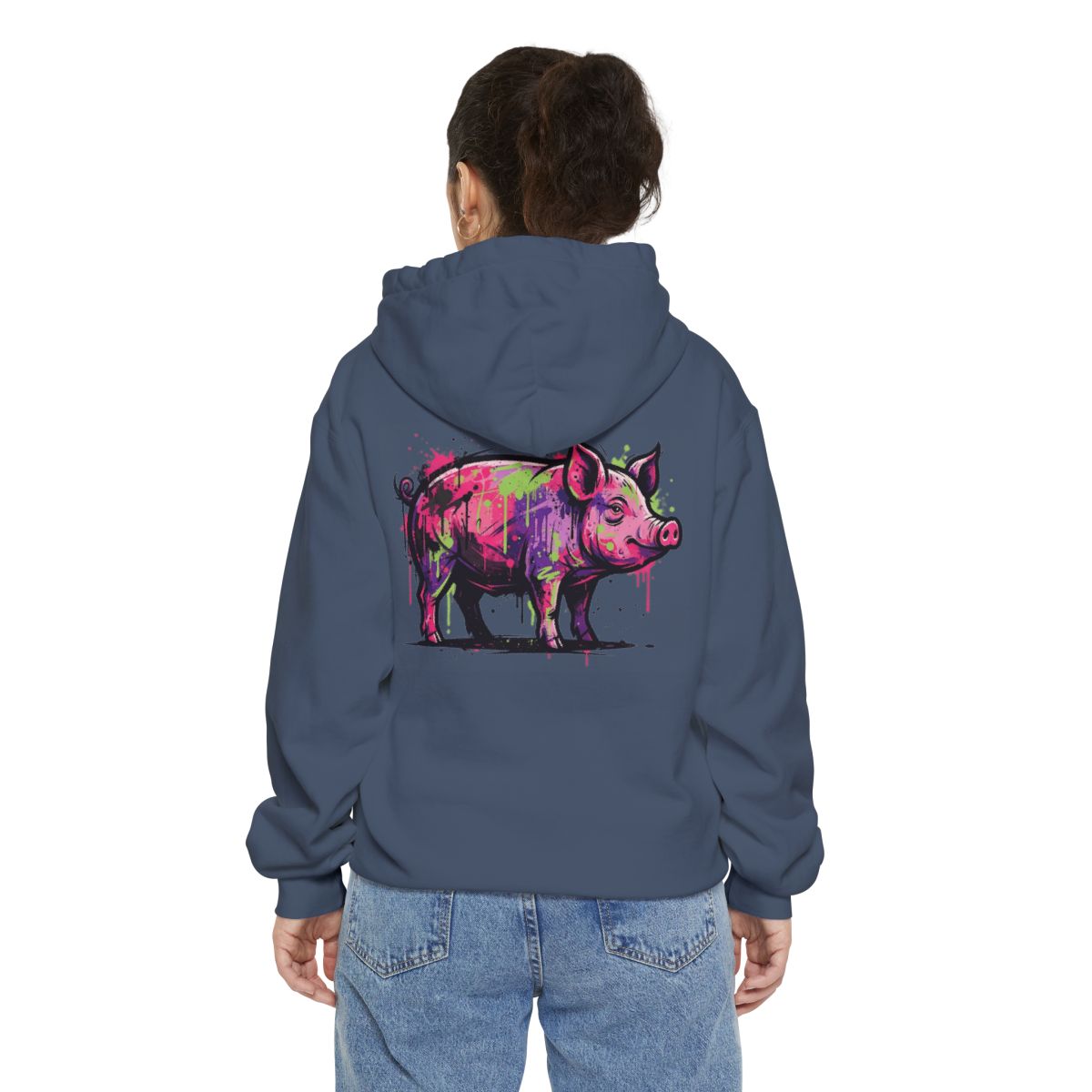 Color: Denim | Barnyard Pig Garment-Dyed Hoodie