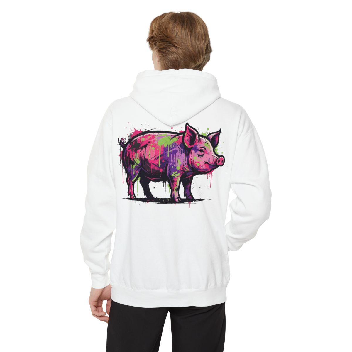 Color: White | Barnyard Pig Garment-Dyed Hoodie