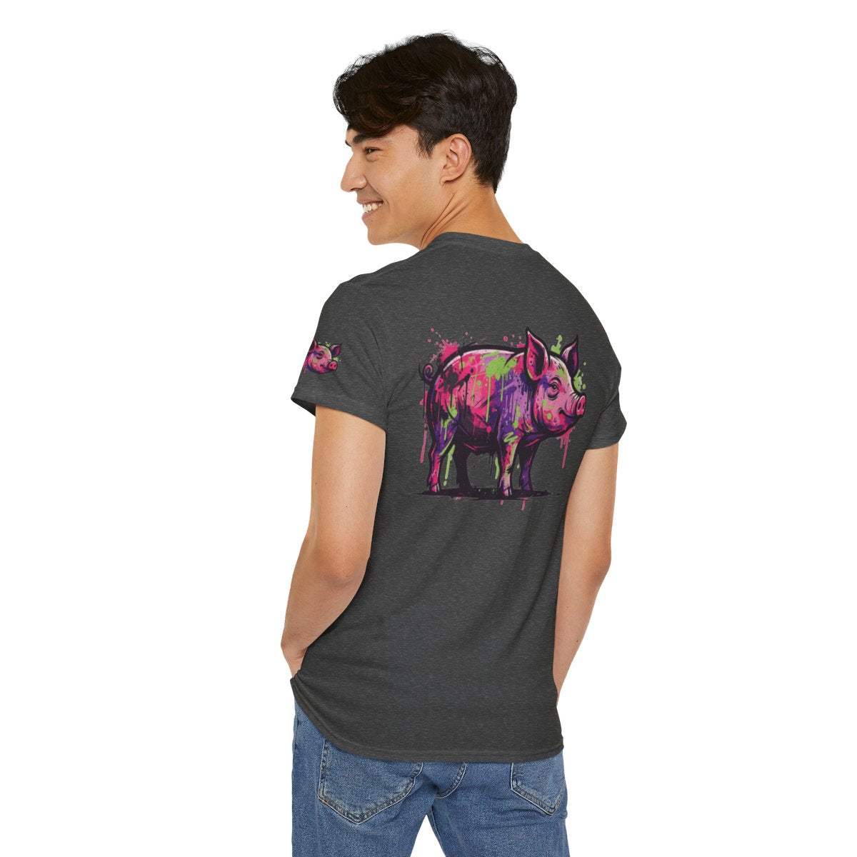 Color: Dark Heather | Barnyard Pig Premium Graphic Tee