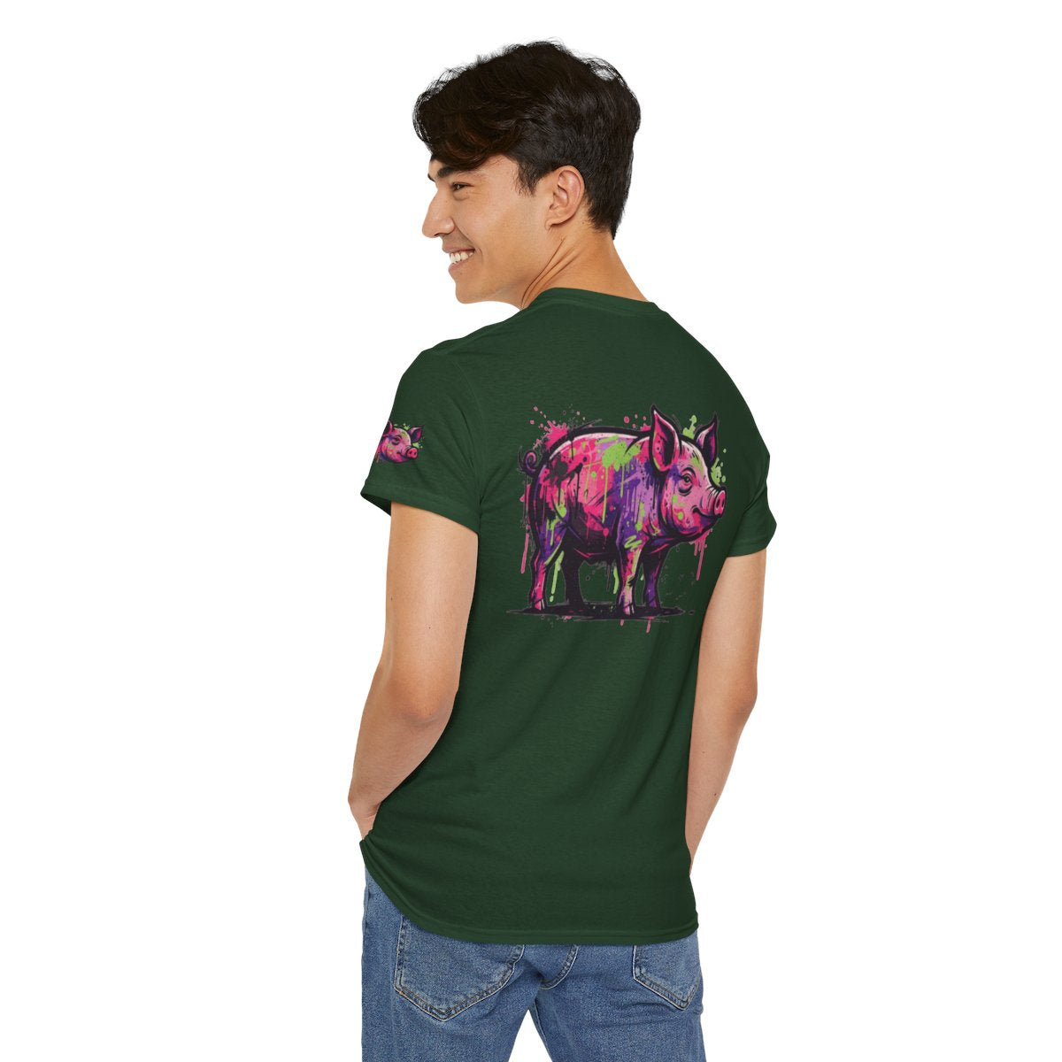 Color: Forest Green | Barnyard Pig Premium Graphic Tee