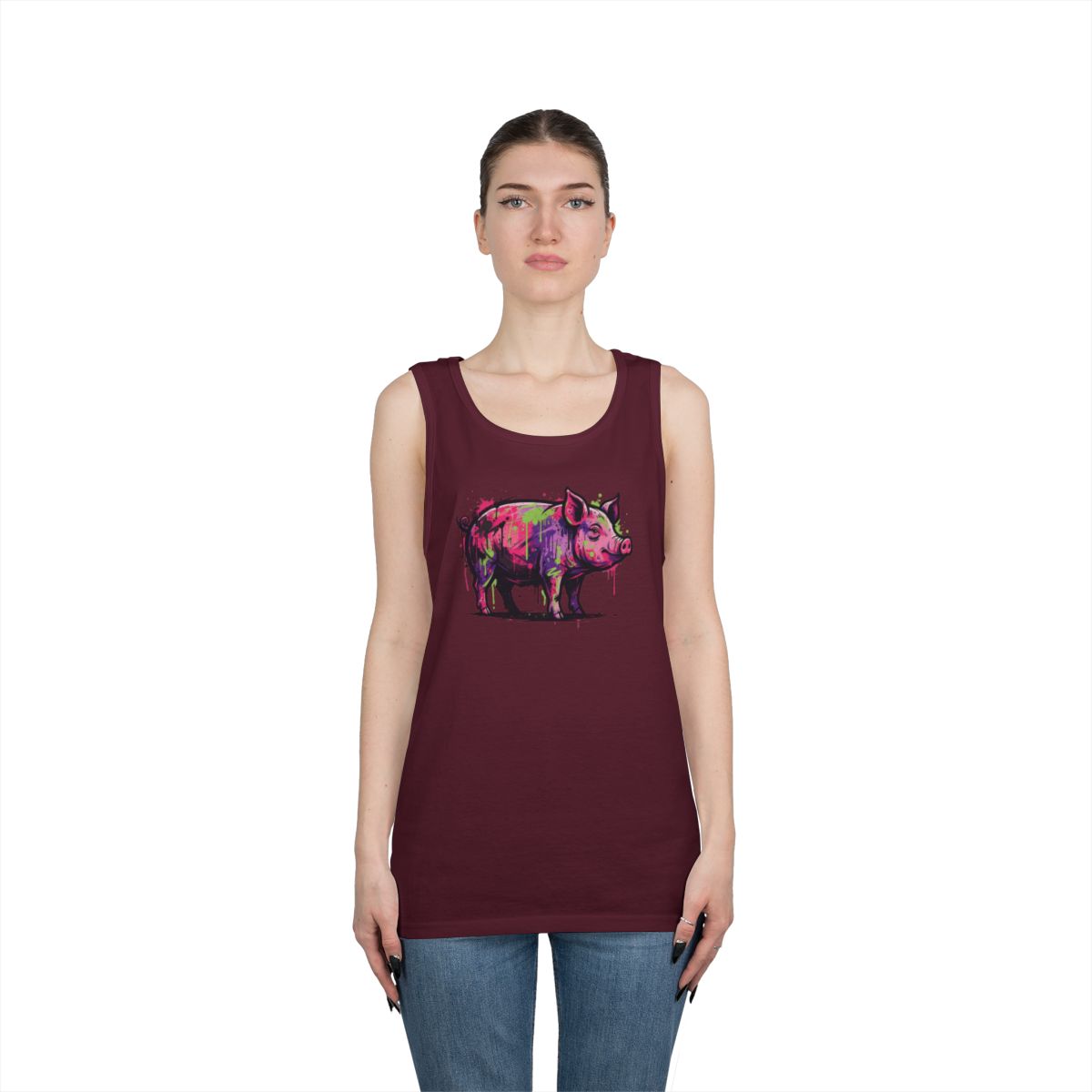 Color: Maroon | Barnyard Pig Tank Top
