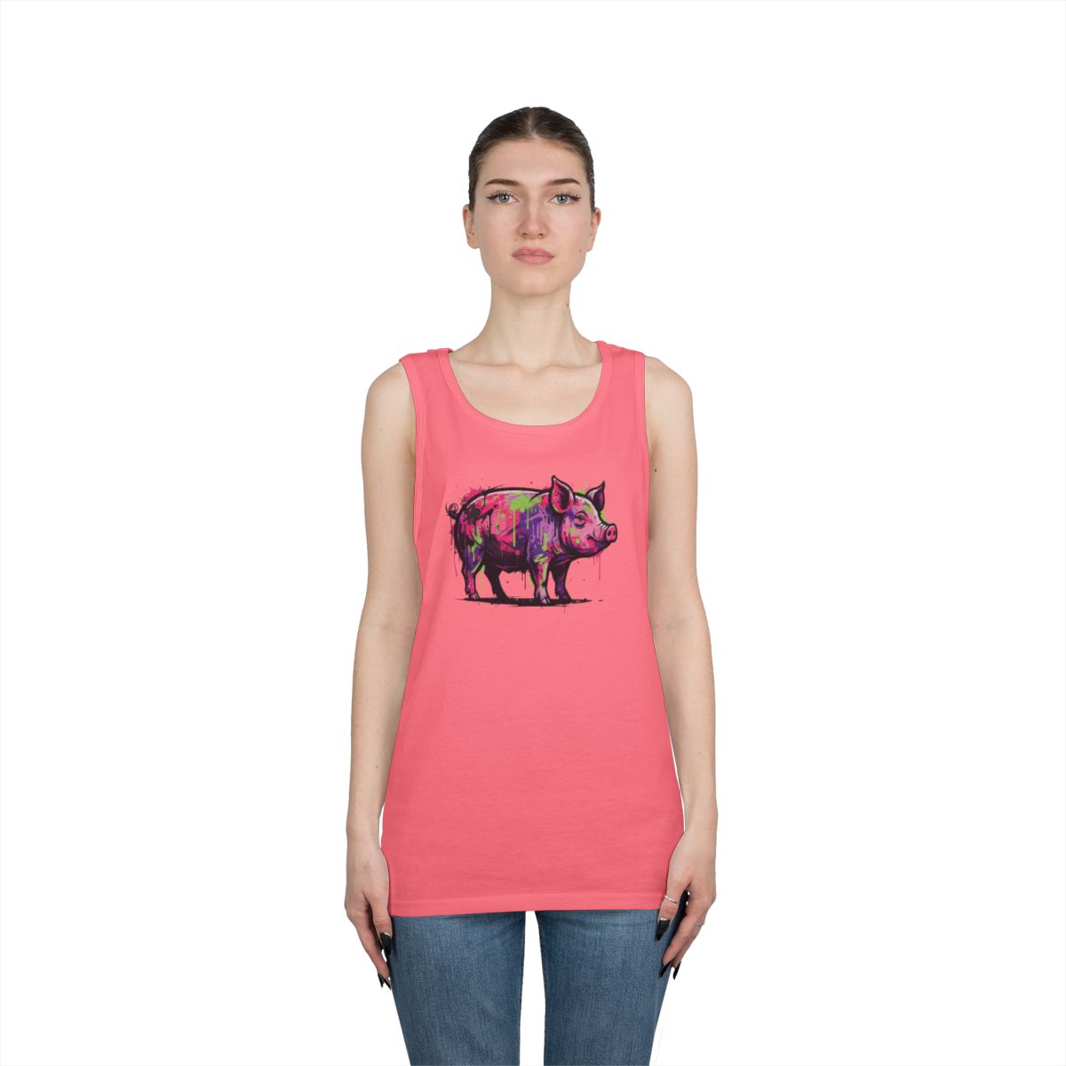 Color: Safety Pink | Barnyard Pig Tank Top