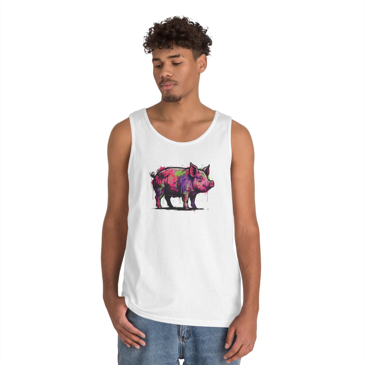 Color: White | Barnyard Pig Tank Top
