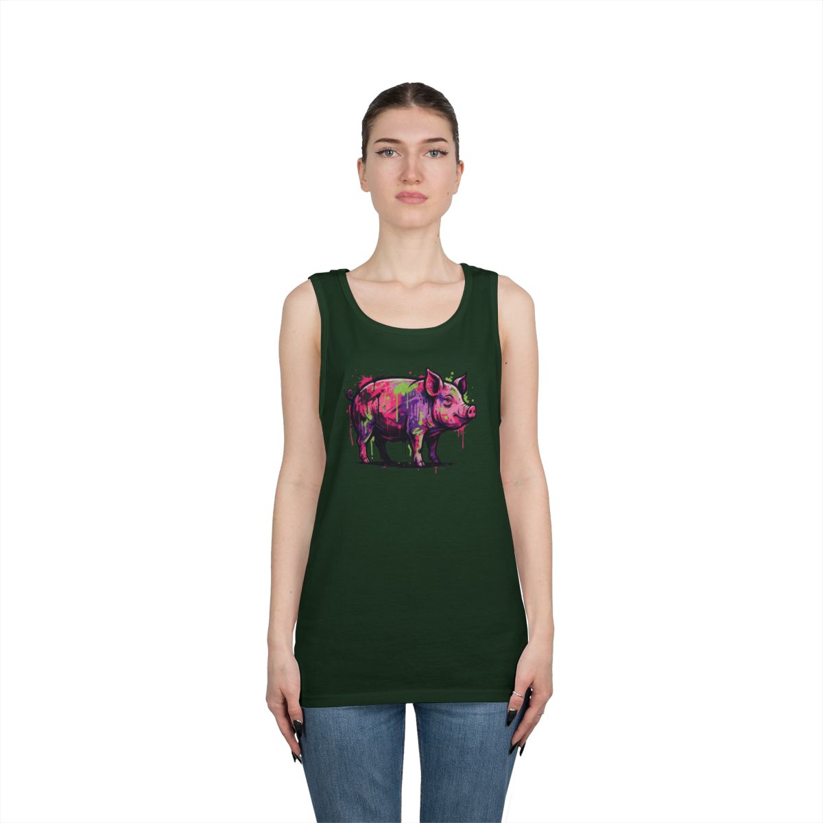 Color: Forest Green | Barnyard Pig Tank Top