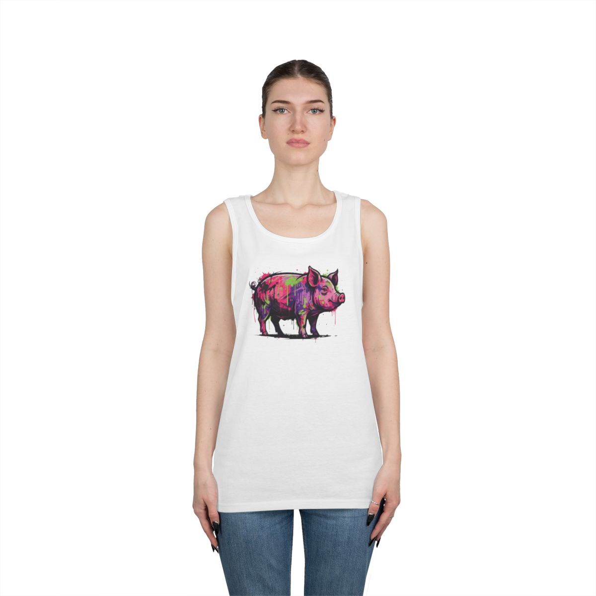 Color: White | Barnyard Pig Tank Top