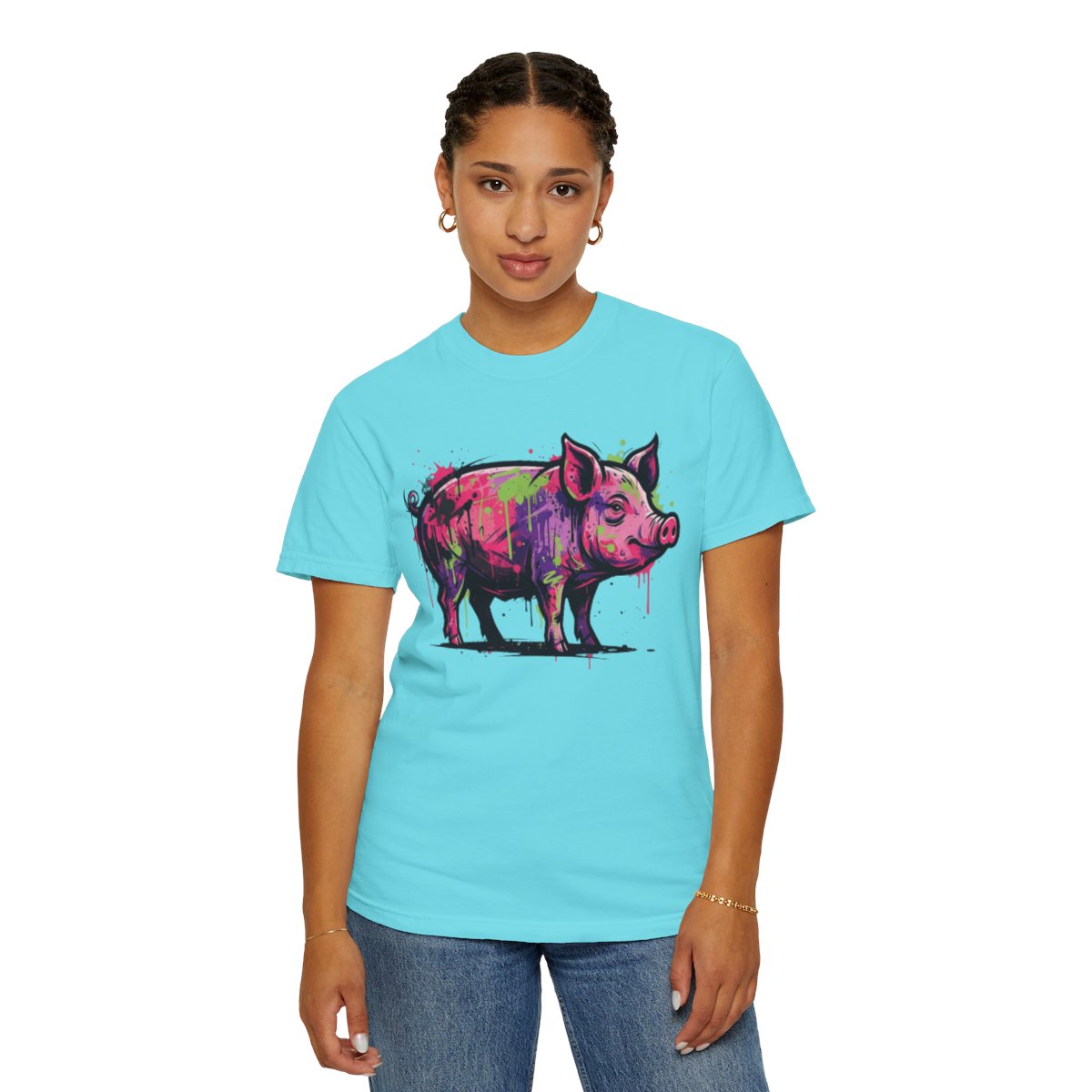 Color: Lagoon Blue | Barnyard Pig Unisex Garment-Dyed Tee