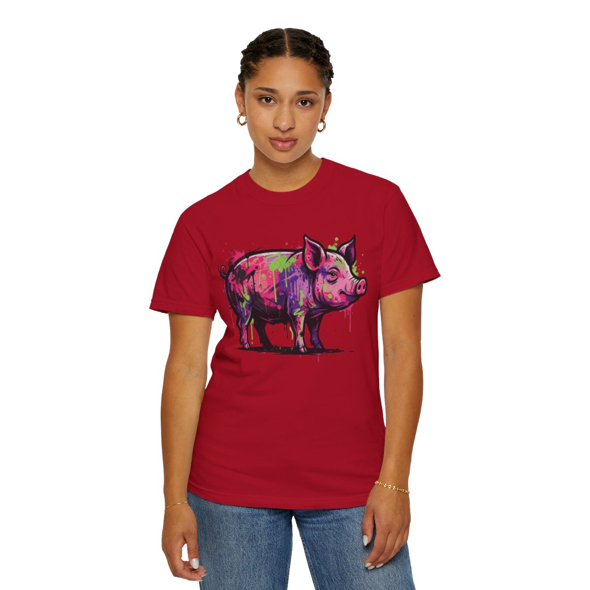 Color: Red | Barnyard Pig Unisex Garment-Dyed Tee