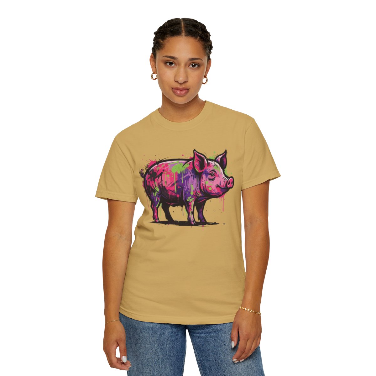 Color: Mustard | Barnyard Pig Unisex Garment-Dyed Tee