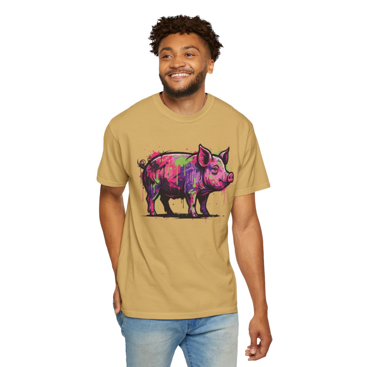 Color: Mustard | Barnyard Pig Unisex Garment-Dyed Tee