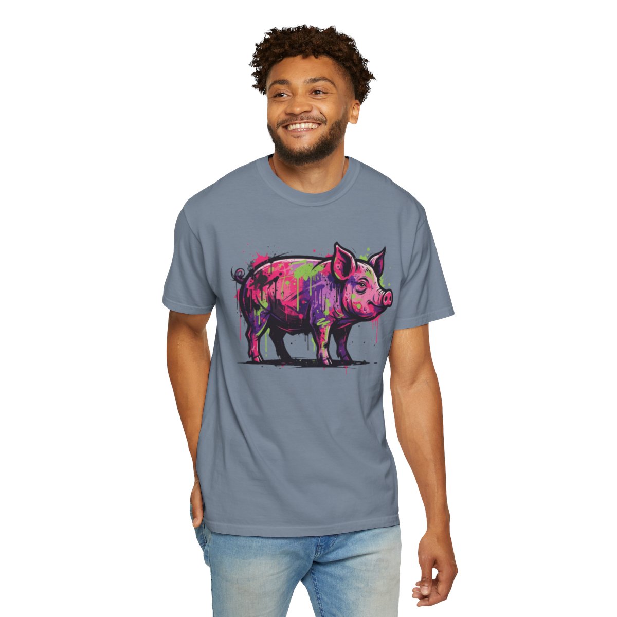 Color: Blue Jean | Barnyard Pig Unisex Garment-Dyed Tee