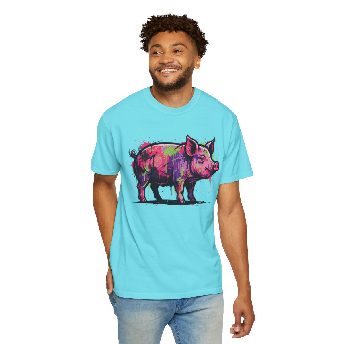 Color: Lagoon Blue | Barnyard Pig Unisex Garment-Dyed Tee
