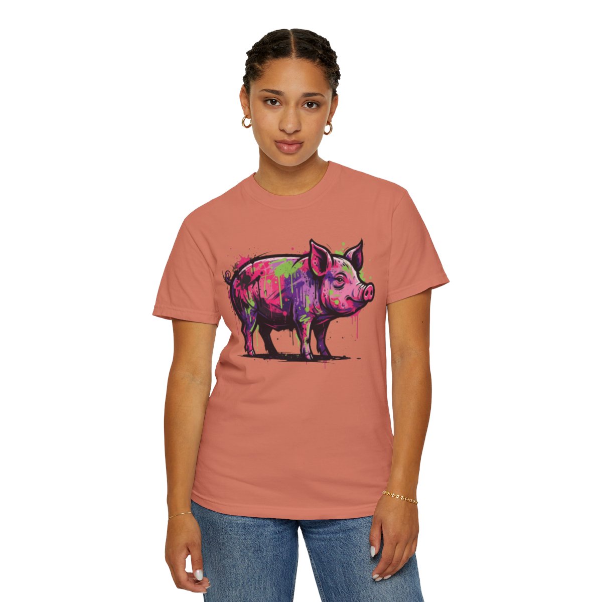 Color: Terracotta | Barnyard Pig Unisex Garment-Dyed Tee
