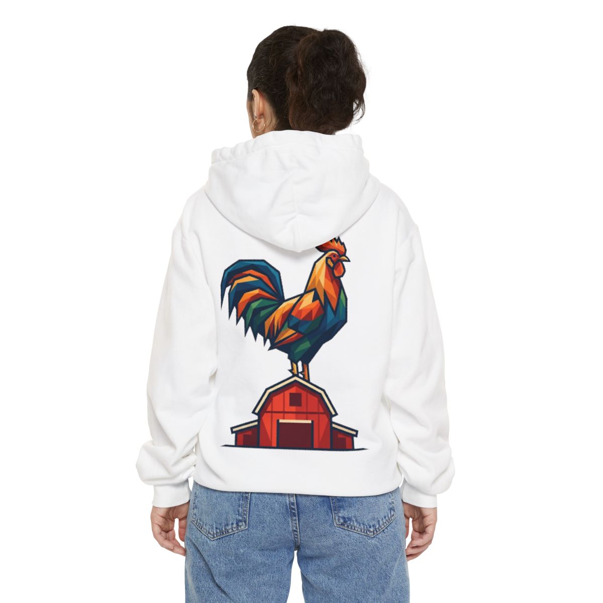 Color: White | Barnyard Rooster Garment-Dyed Hoodie